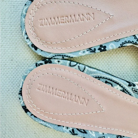 NEW $875 Zimmerman Aura Linen Leather Blue Paisley-Print Pointed Toe Mules 8.5 - Picture 4 of 16